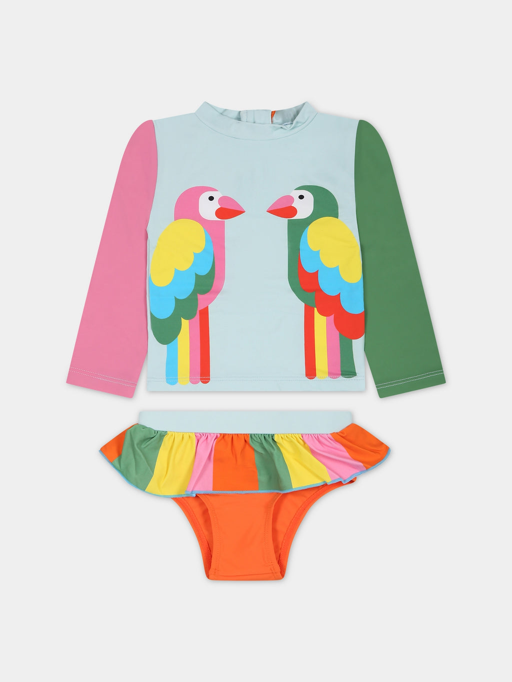 Multicolor set for baby girl with parrots print